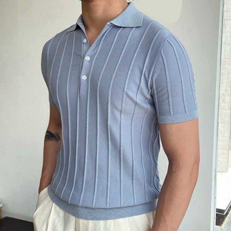 Men's Temperament Pure Color Sweater Lapel Short Sleeve - Jointcorp