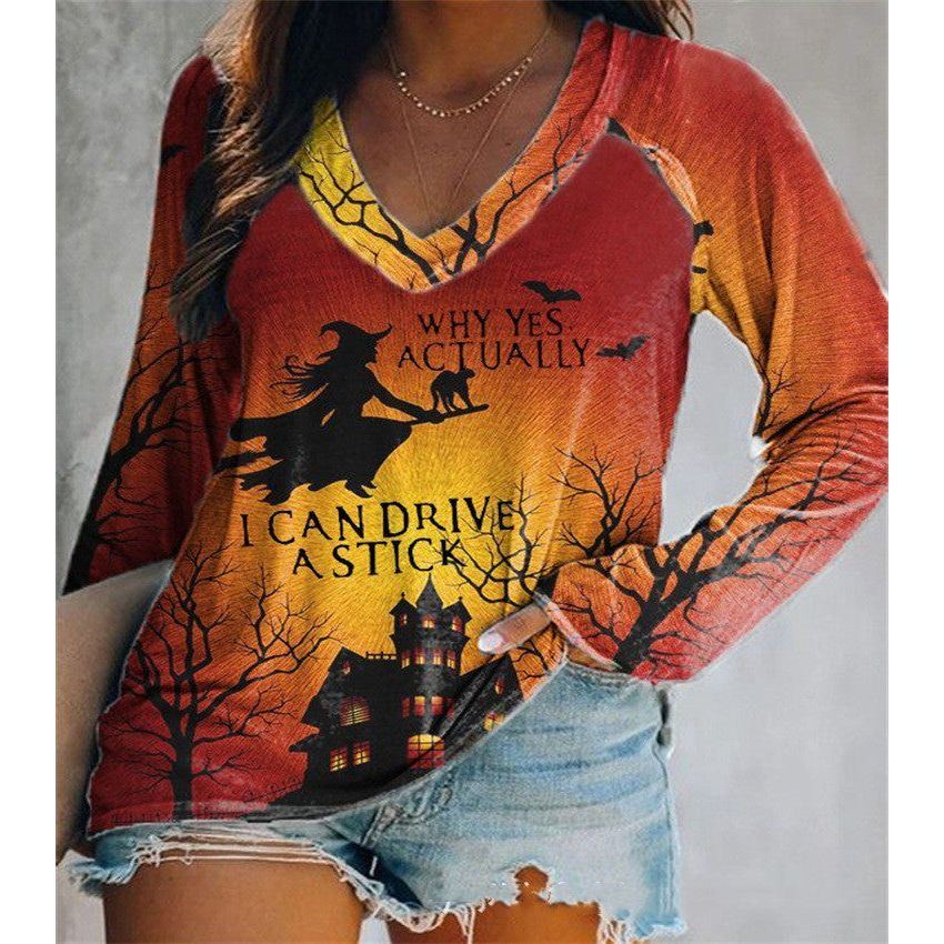 Women's V Neck Printed Fashion T Shirt