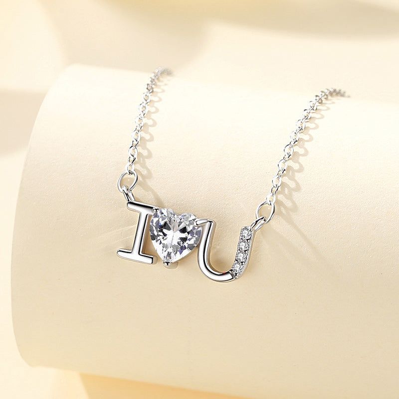 Sterling Silver S925 Diamond Letters I Love You Necklace - Jointcorp