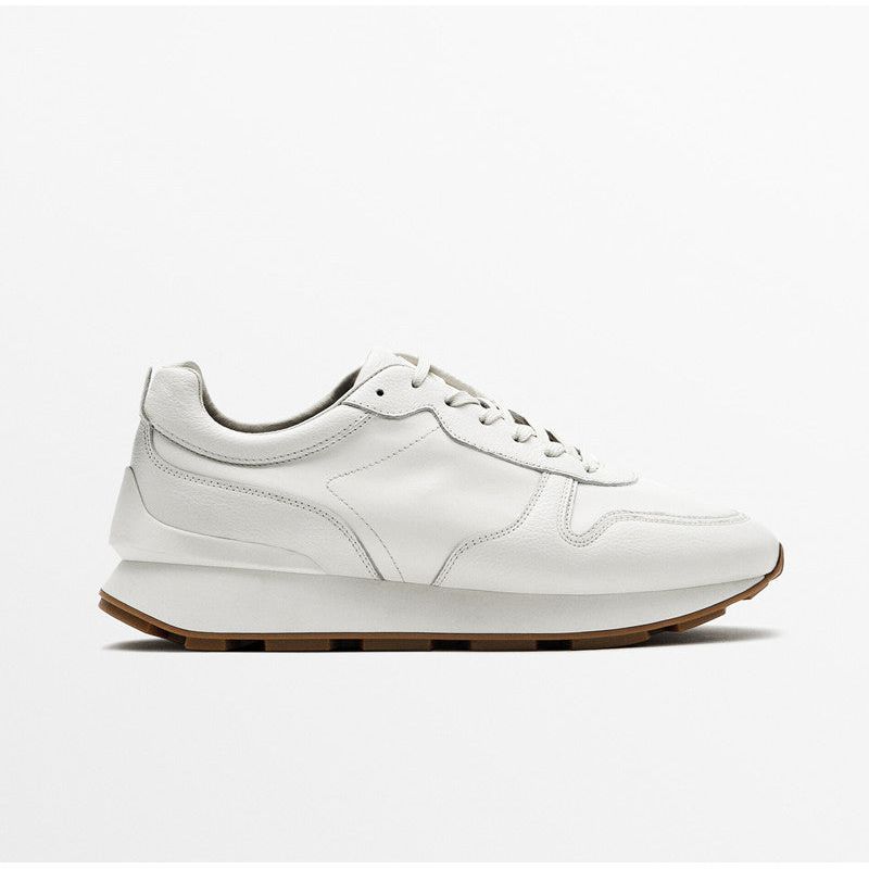 Top Layer Leather Men's Flat Round Toe White Shoes