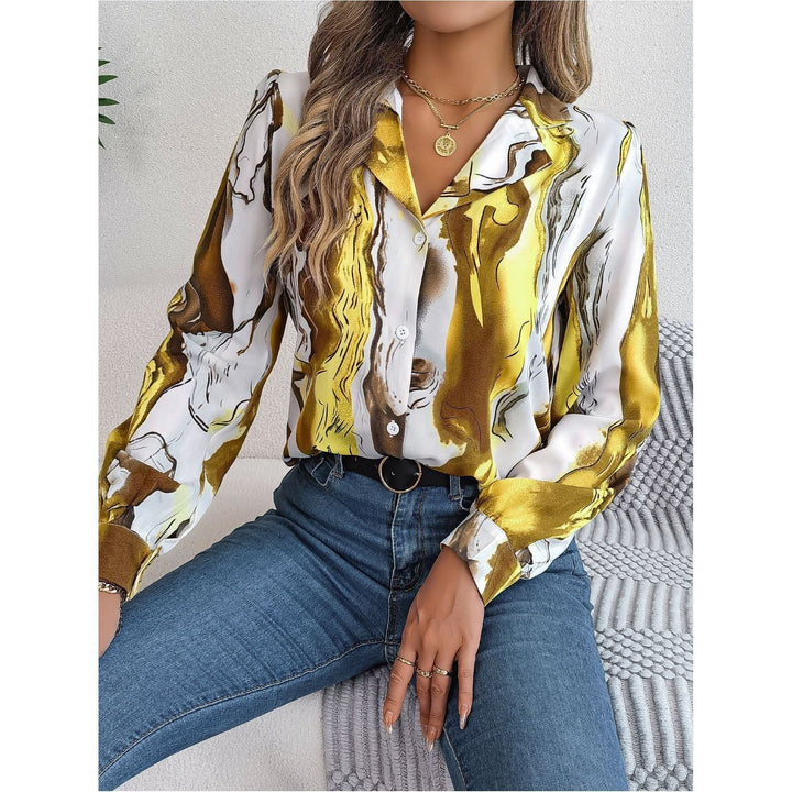 Casual Contrast Color Striped Shirt Suit Collar Long Sleeve Shirt