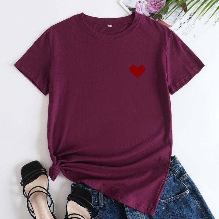 Simple And Comfortable Pure Cotton Love Short Sleeve Women's T-shirt - Jointcorp