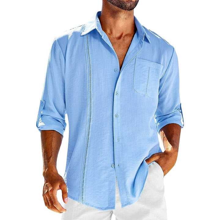 Casual Lace Polo Collar Solid Color Long Sleeve Button Men's Shirt - Jointcorp