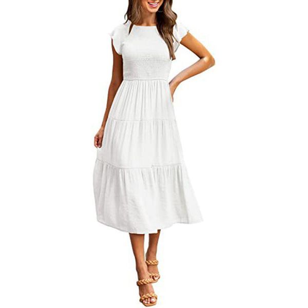 Holiday Style High Waist Dresses Summer Ruffled Sleeve A-line Beach Dress - Jointcorp
