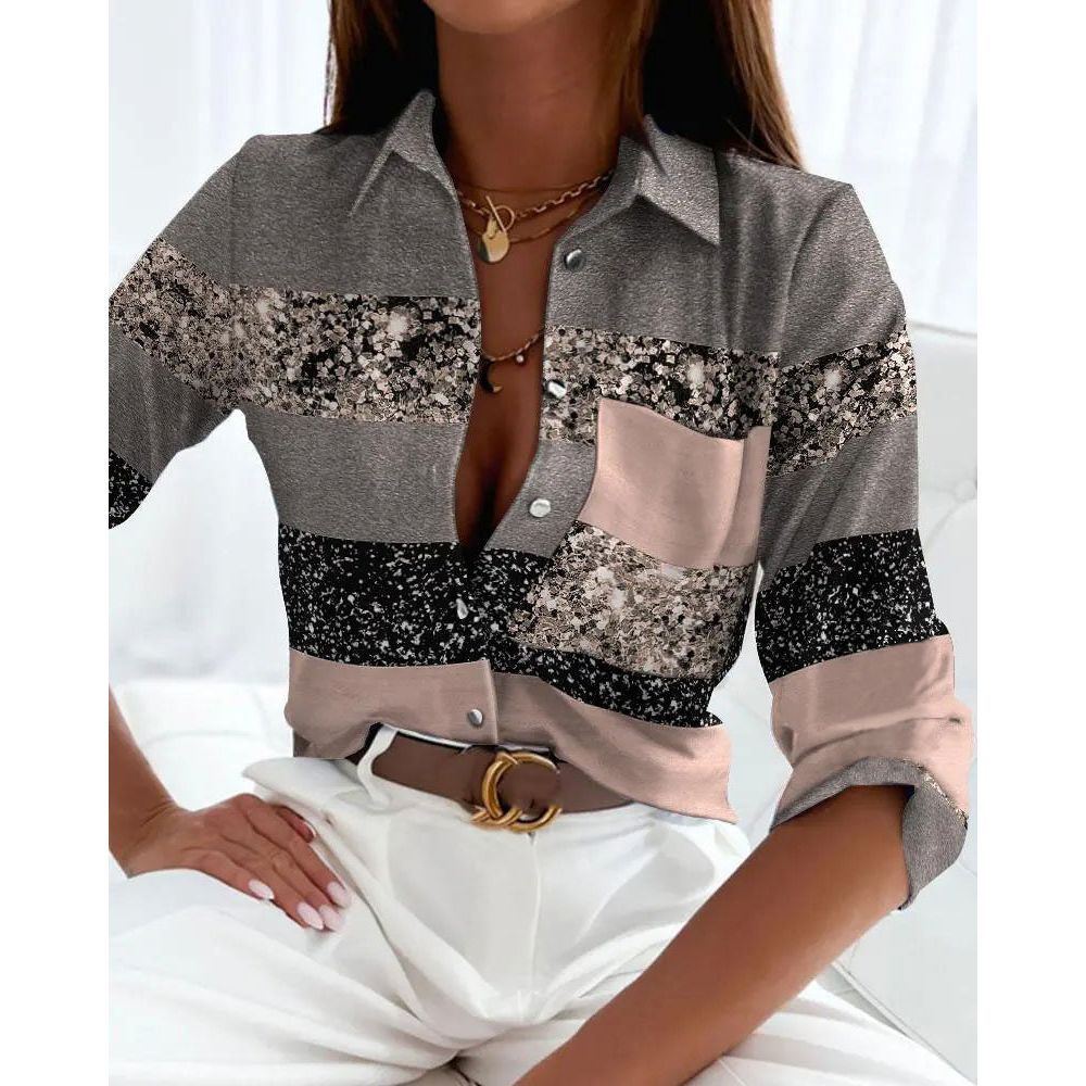 Printed Long Sleeve Polo Loose Fashion Casual Shirt
