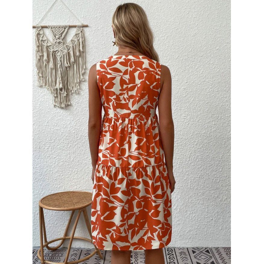 Bohemian Print Dress: V-neck, Sleeveless, Loose Fit, For Women. - Jointcorp