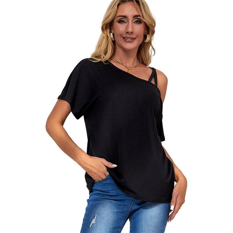 Solid Color Top Off-the-shoulder Knitted T-shirt For Women