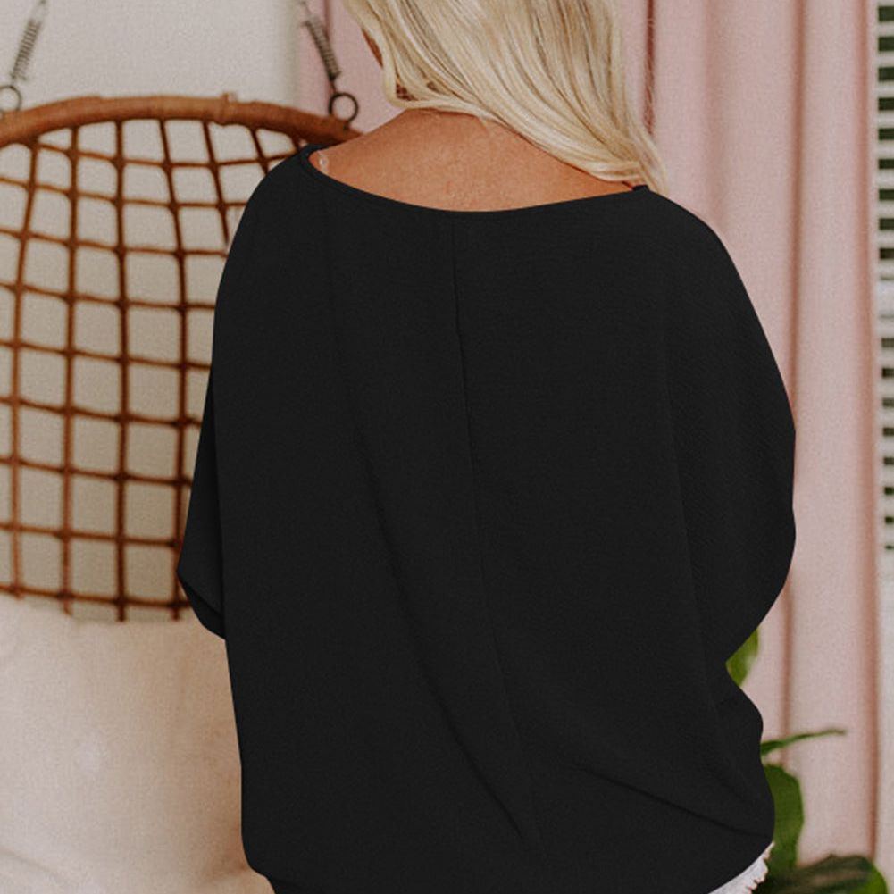 White Plain & Casual Shirred Cuffs Half Sleeve Top