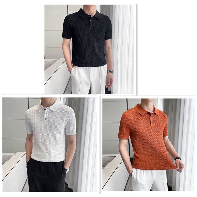 Men's New Young Business Jacquard Knitted Short-sleeved T-shirt