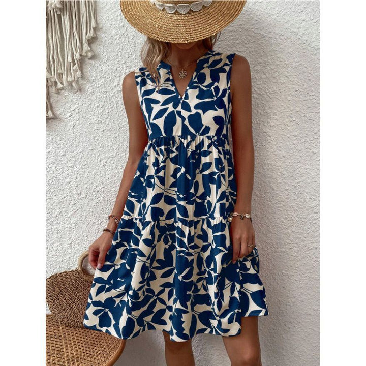 Bohemian Print Dress: V-neck, Sleeveless, Loose Fit, For Women. - Jointcorp