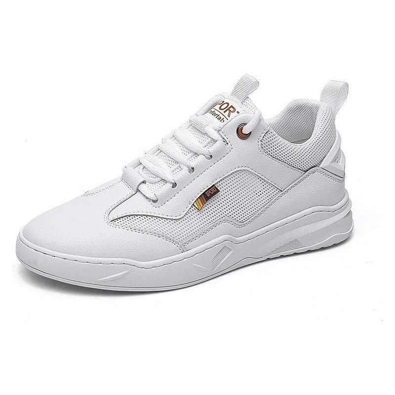 Cowhide Mesh Stitching White Invisible Inner Heightening Men's Shoes
