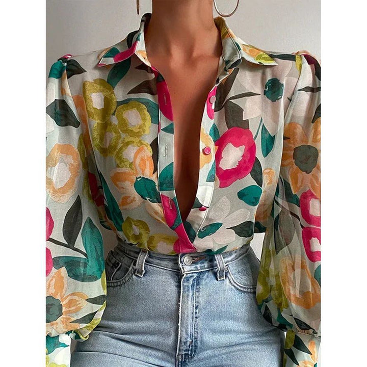 Summer Printed Lantern Sleeve Fashion Shirt - Jointcorp