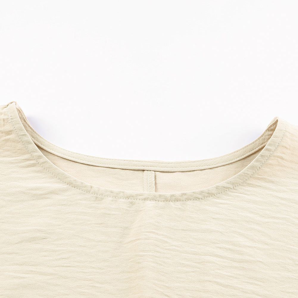 White Plain & Casual Shirred Cuffs Half Sleeve Top