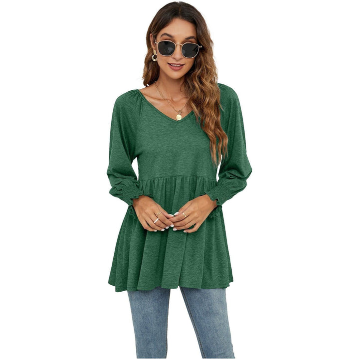 Women's New V-neck Puff Long-sleeved Tunic T-shirt - Jointcorp