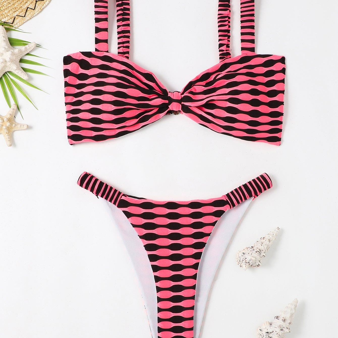 Sexy Striped Print Bikini Summer Beach Swimsuit Set Womens Clothing