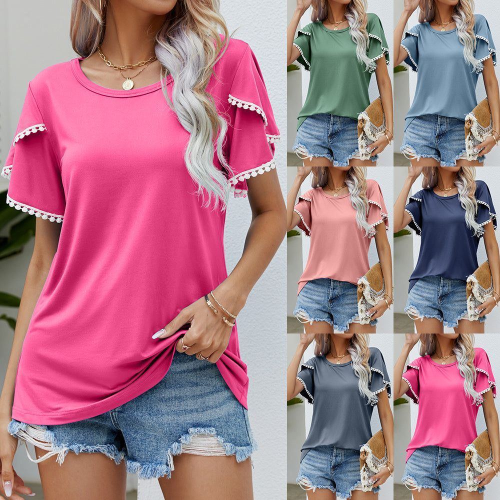 Round Neck Tassel Tulip Sleeve T-shirt Casual Top For Women - Jointcorp
