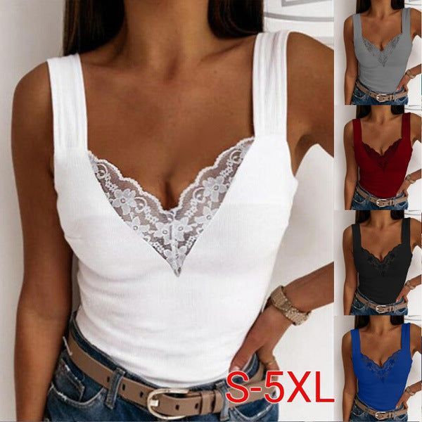 European And American Plus Size Fashion Casual Sexy Suspenders Lace Vest - Jointcorp