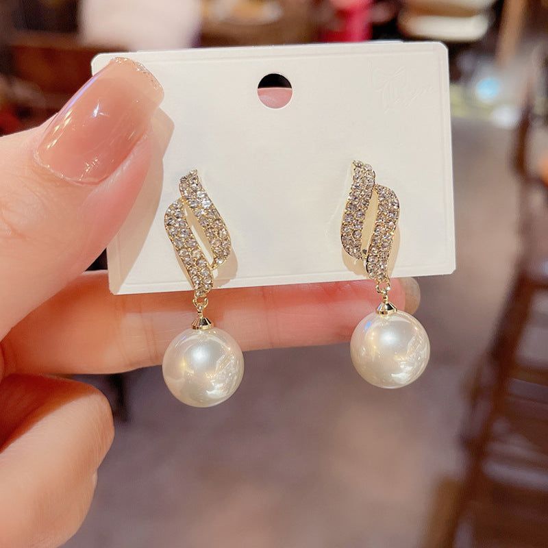 Silver Needle Niche Full Diamond Leaves Faux Pearl Earrings - Jointcorp