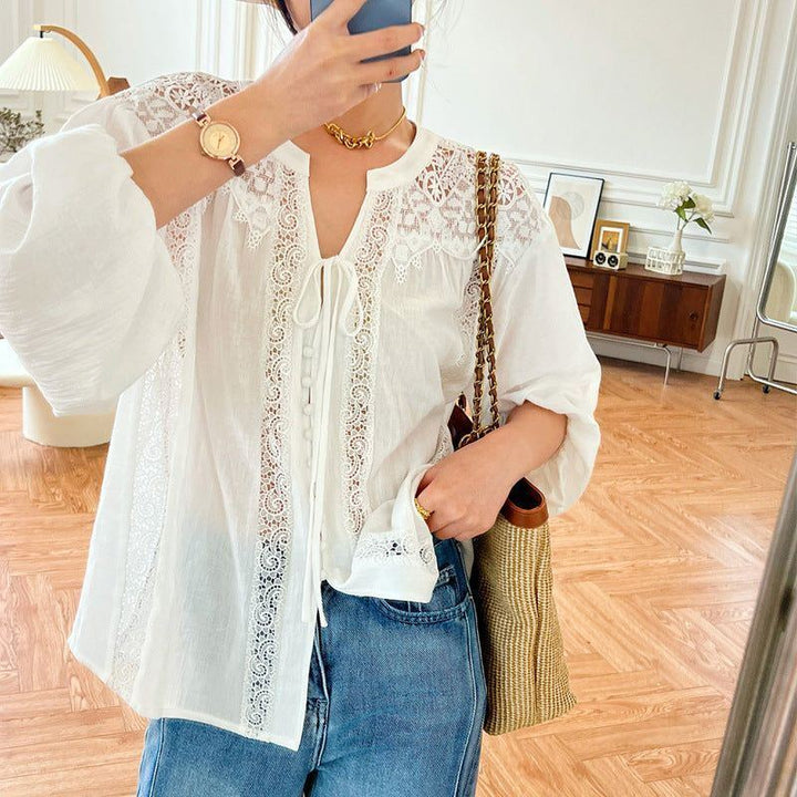 Women's Long Sleeved French White Shirt Top - Jointcorp