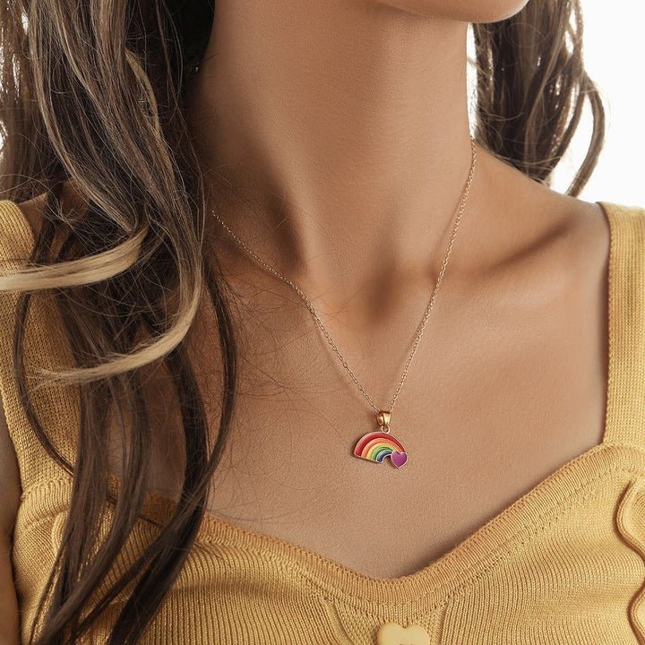 Fashion Style Alloy Drop Oil Rainbow Love Pendant Special-interest Design Women's Necklace - Jointcorp