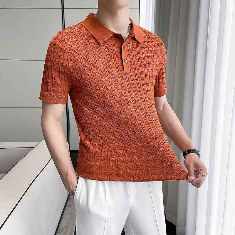 Men's New Young Business Jacquard Knitted Short-sleeved T-shirt - Jointcorp