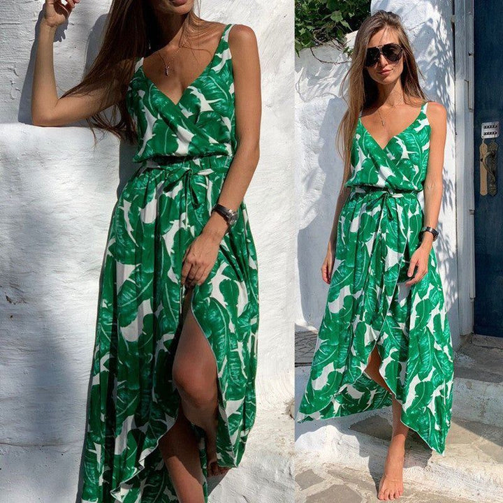 Women's Chiffon Halter Sexy V-Neck Irregular Dress - Jointcorp