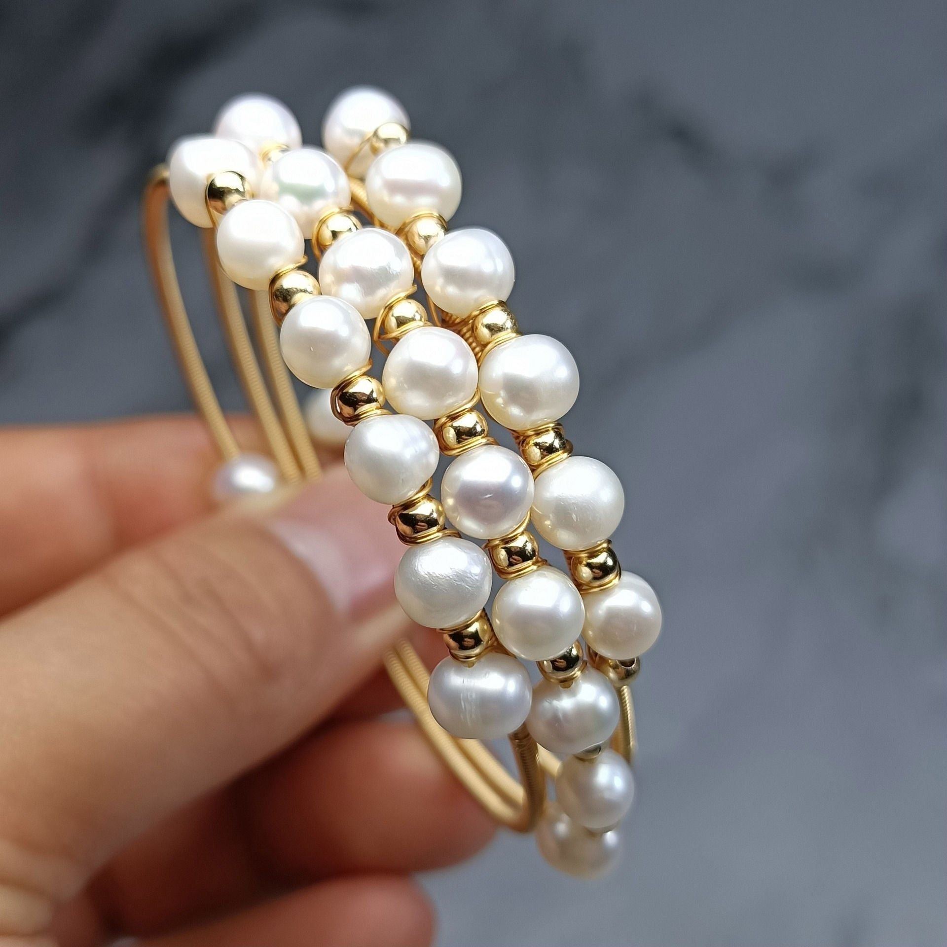 Natural Freshwater Pearl 14K Gilded Winding Three-ring Bracelet - Jointcorp