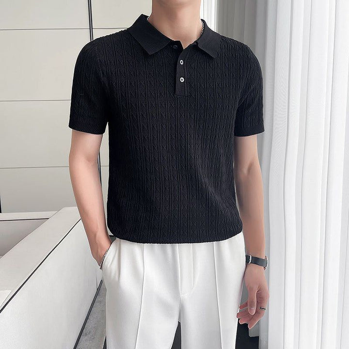 Men's New Young Business Jacquard Knitted Short-sleeved T-shirt - Jointcorp