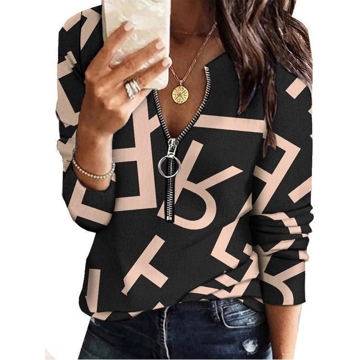 Fashion Printed Zipper Long Sleeve New Casual Women's Top - Jointcorp