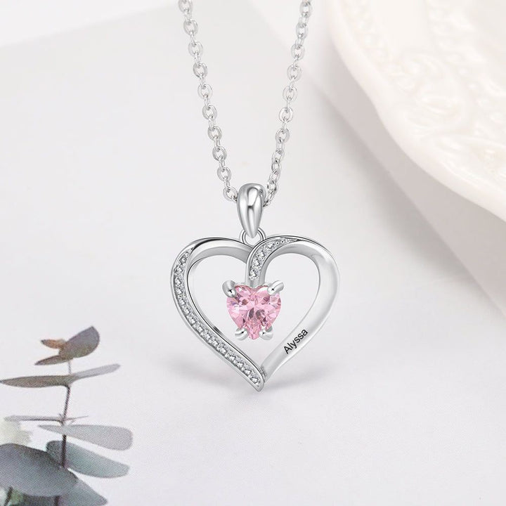 Personalized And Customizable Lettering Name Sterling Silver Heart-shaped Stone Necklace - Jointcorp