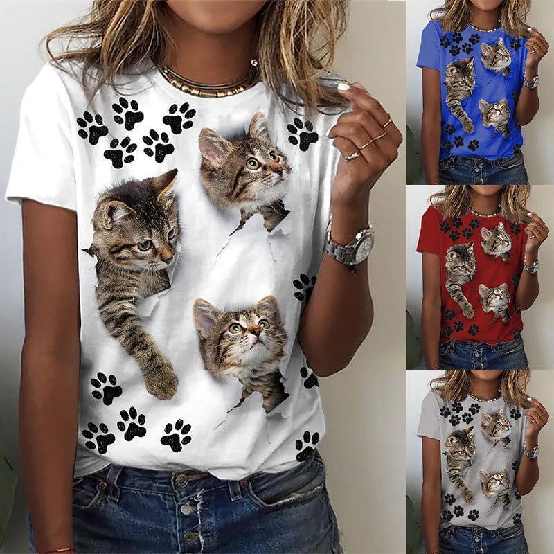 Animal Print Short Sleeve Round Neck T-shirt