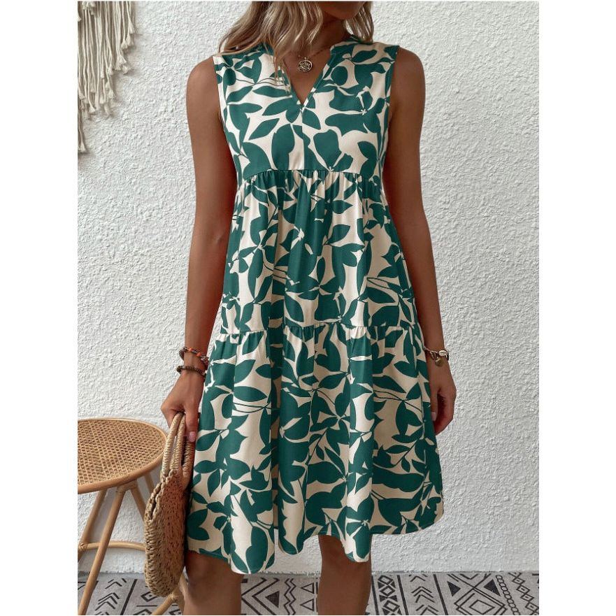 Bohemian Print Dress: V-neck, Sleeveless, Loose Fit, For Women. - Jointcorp