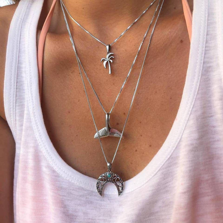 Retro Whale Tail Geometric Moon Turquoise Beach Coconut Necklace - Jointcorp
