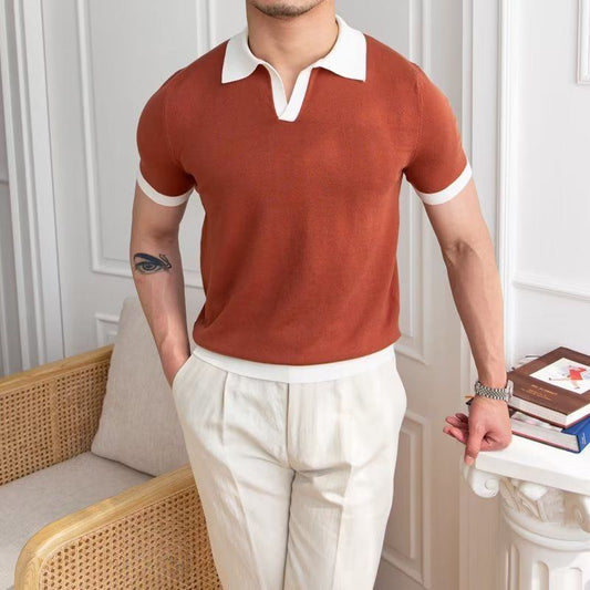Men's Lazy Printed Japanese Solid Color Short-sleeved Polo Shirt - Jointcorp