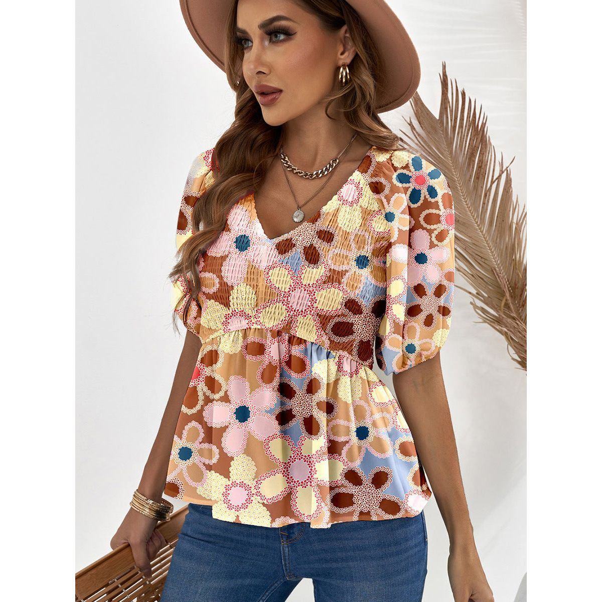 Women's Summer Pullover Puff Sleeve T-shirt