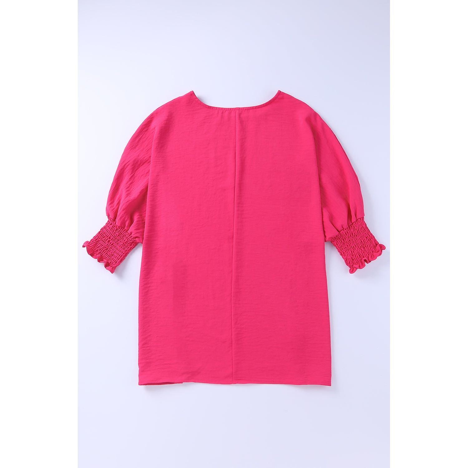 White Plain & Casual Shirred Cuffs Half Sleeve Top