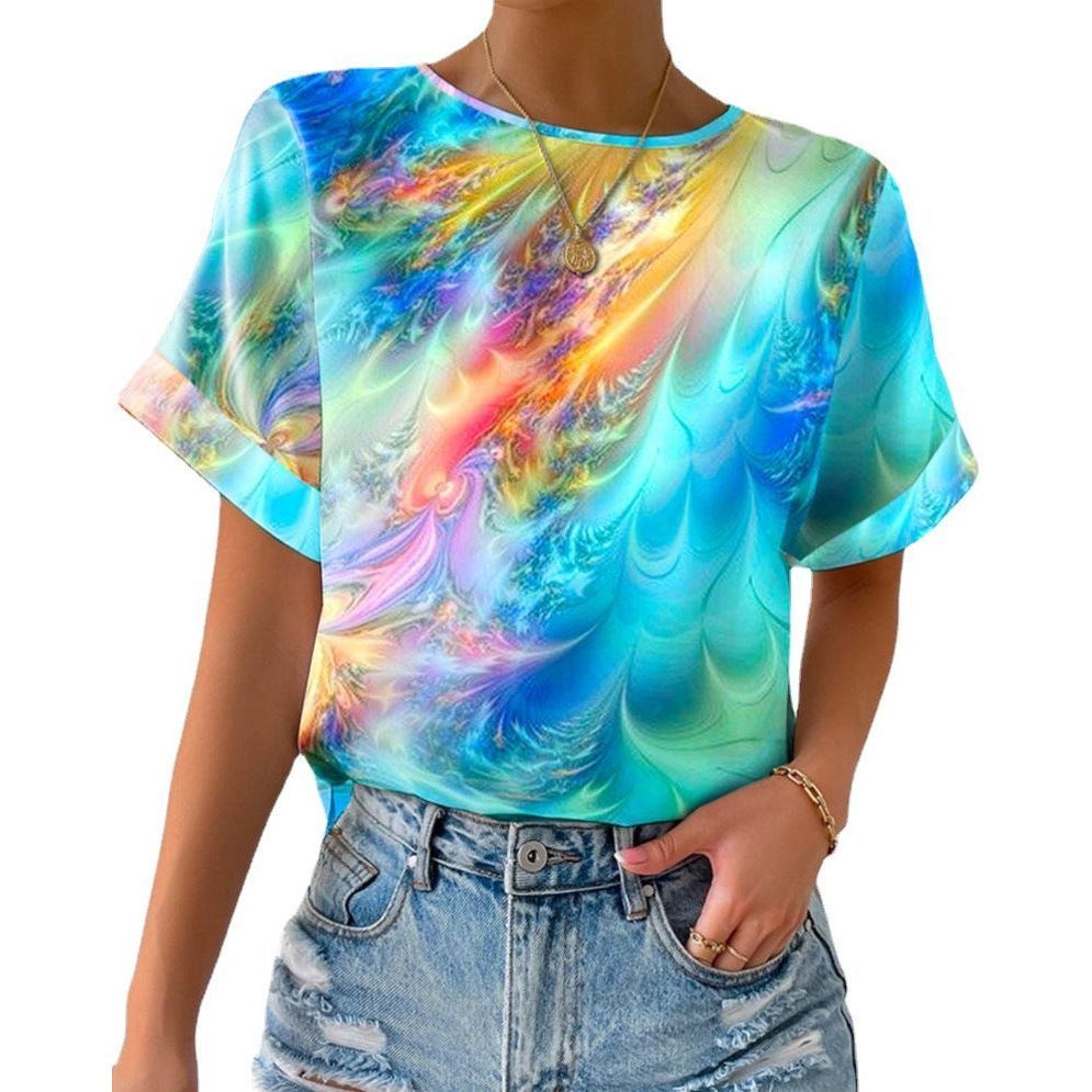 Casual Camouflage Printed Round Neck Pullover Women's Short Sleeved T-shirt - Jointcorp