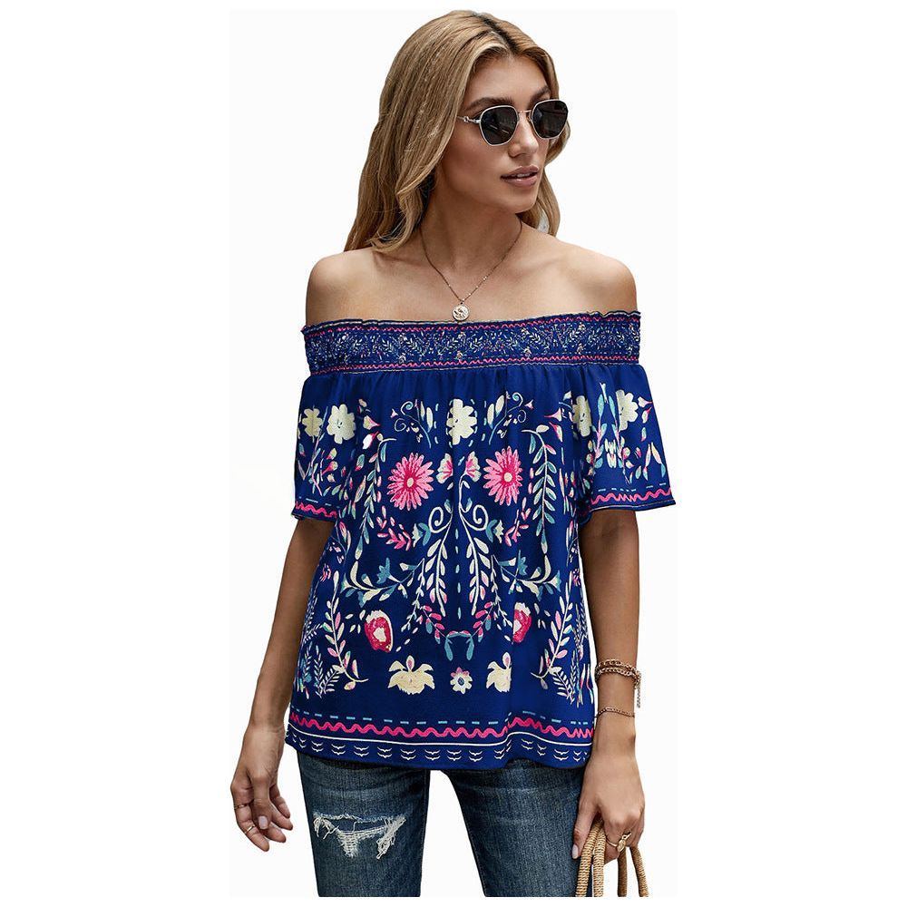 Women's Printed T-shirt Loose Off Shoulder Top