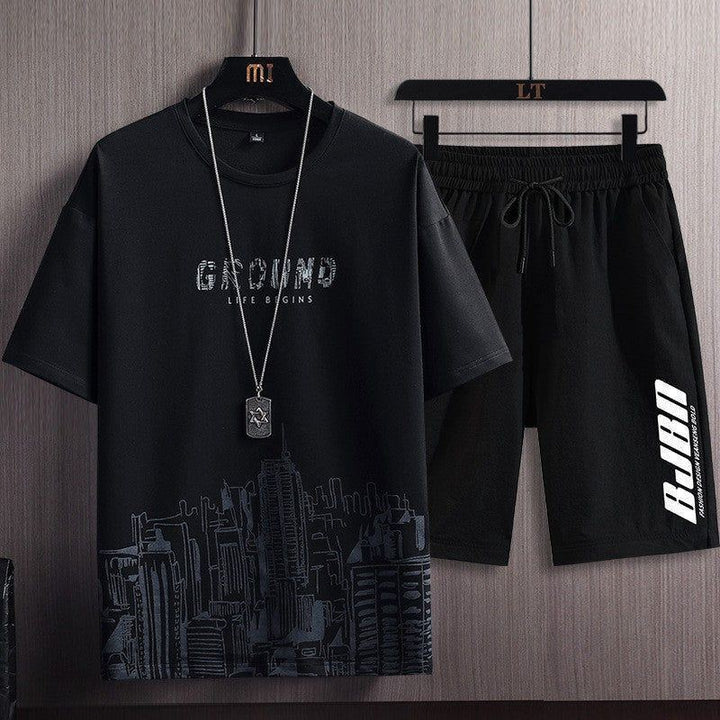 Men's Fashion Printed Short-sleeved T-shirt Shorts Sports Two-piece Set - Jointcorp