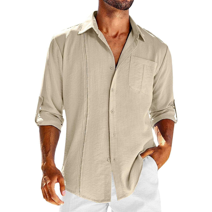 Casual Lace Polo Collar Solid Color Long Sleeve Button Men's Shirt - Jointcorp