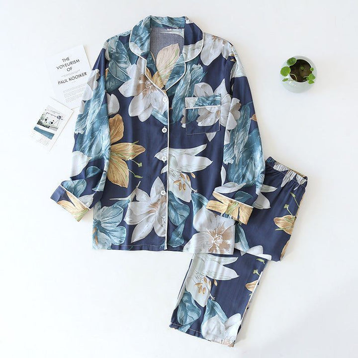 Rayon V-neck Pajamas Women Ladies Home Wear Long Sleeve Pajamas Women Suit Wholesale Rayon Silk - Jointcorp