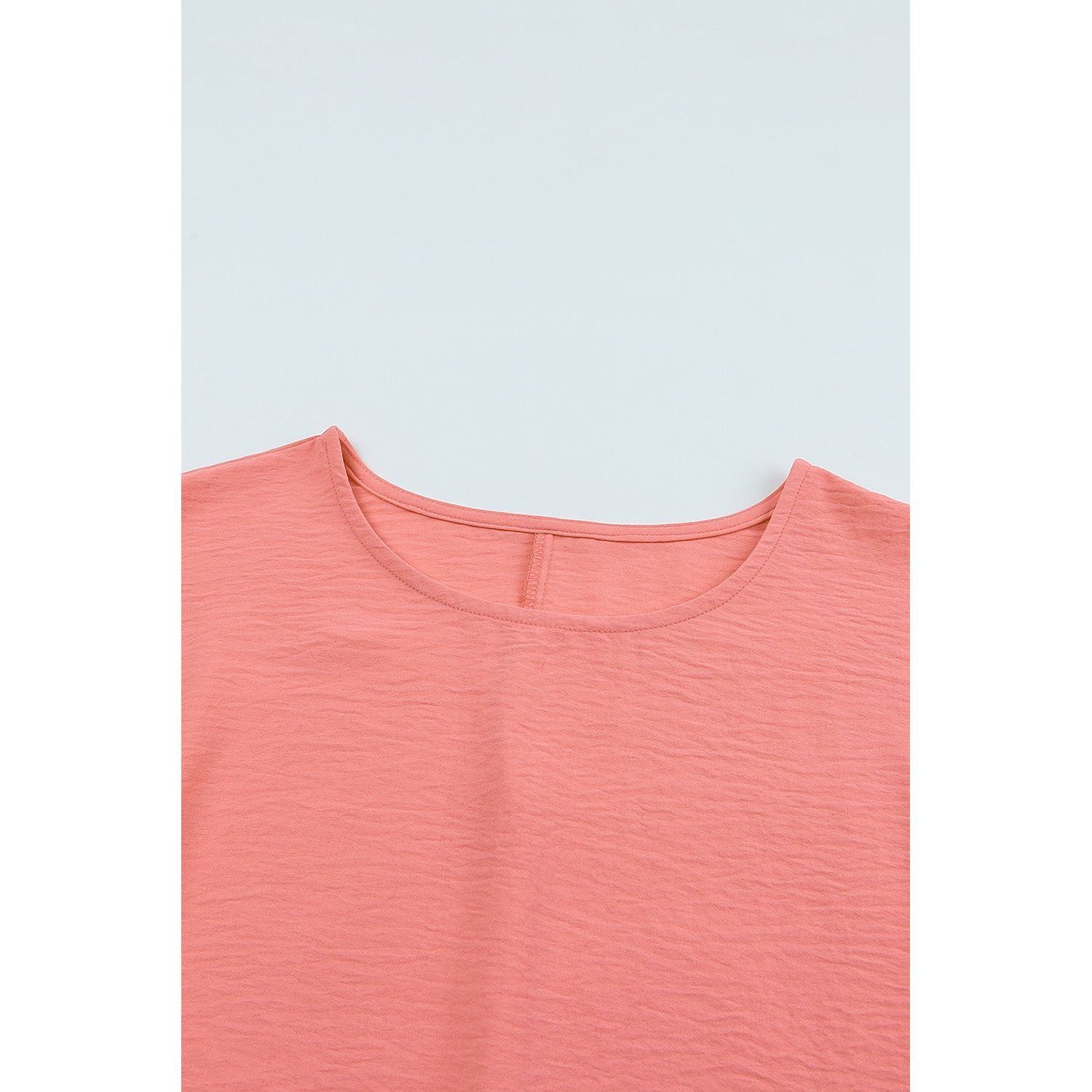 White Plain & Casual Shirred Cuffs Half Sleeve Top