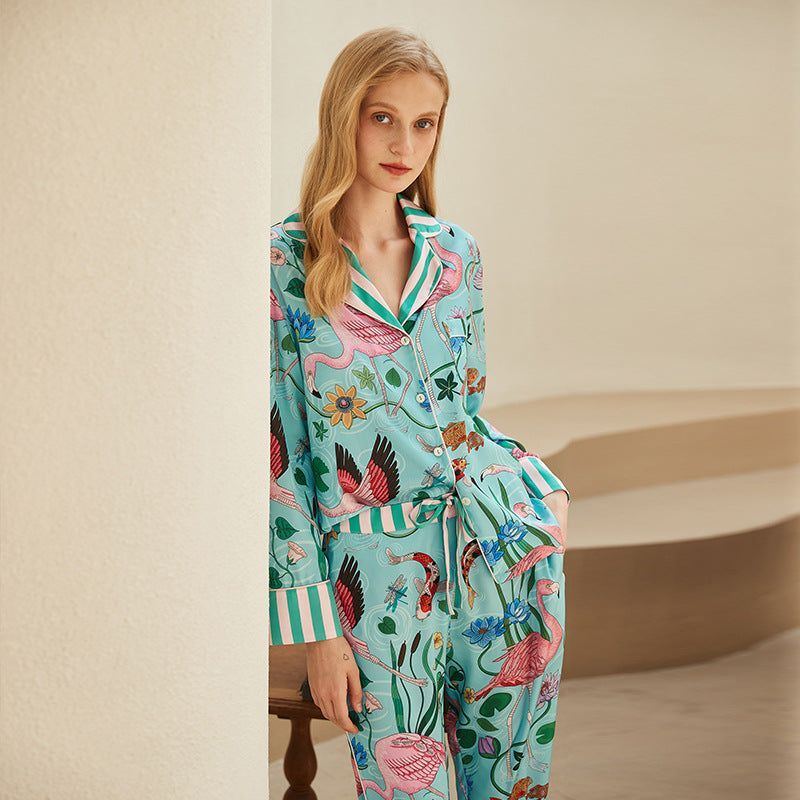Ice Silk Pajamas Women's Long Sleeve Outerwear Homewear Suit - Jointcorp