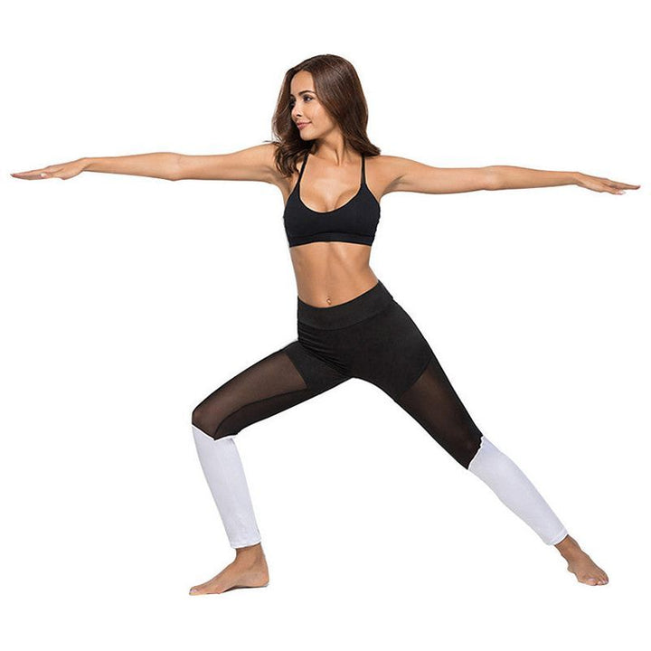 Yoga Pants Mesh Stitching Color Matching Sports Leggings Breathable - Jointcorp