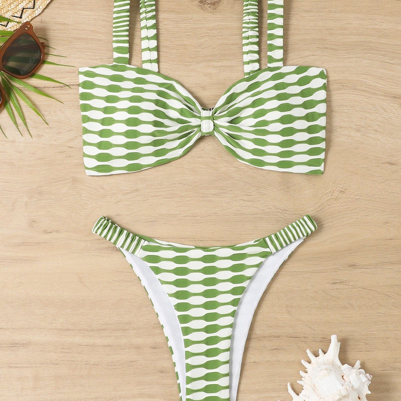 Sexy Striped Print Bikini Summer Beach Swimsuit Set Womens Clothing