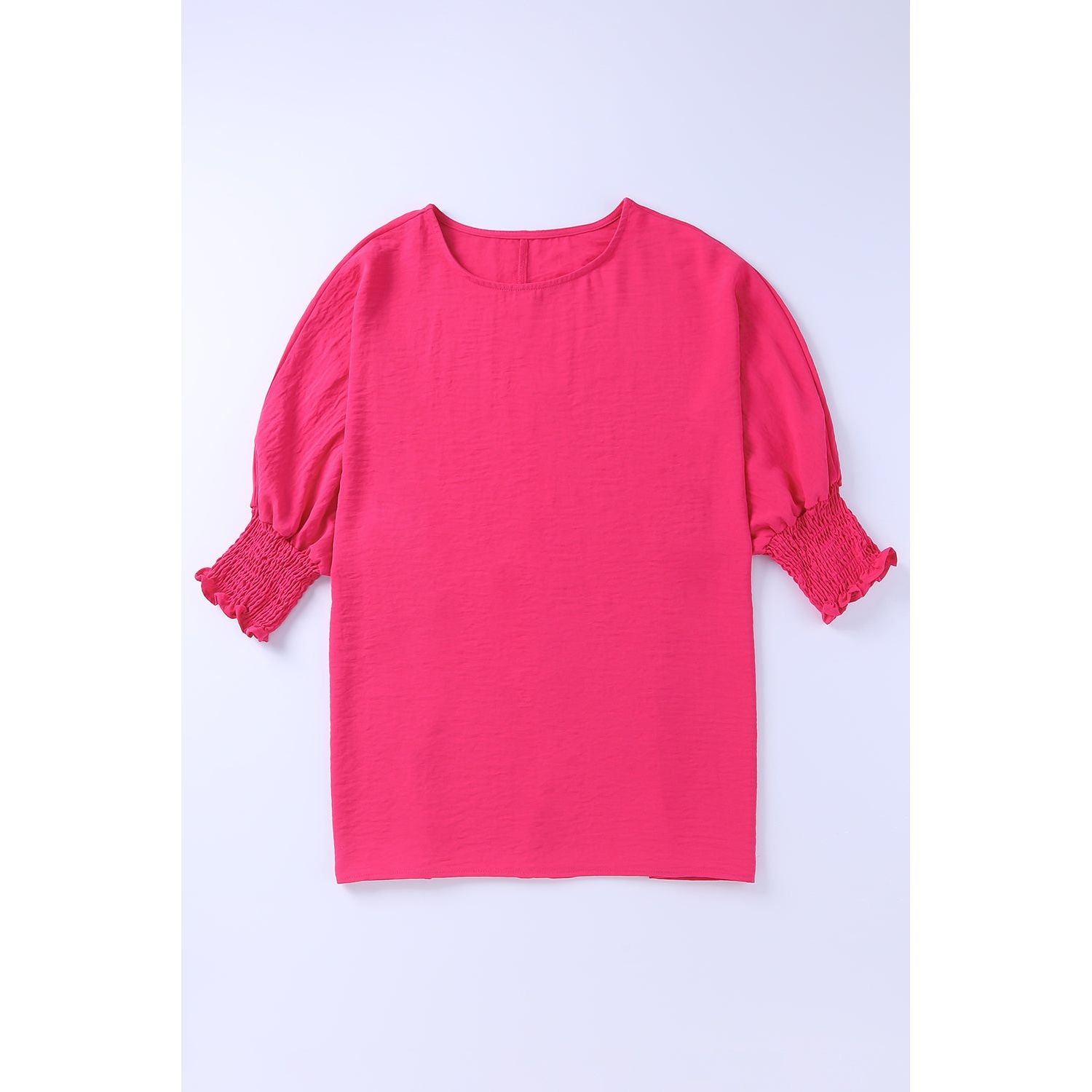 White Plain & Casual Shirred Cuffs Half Sleeve Top