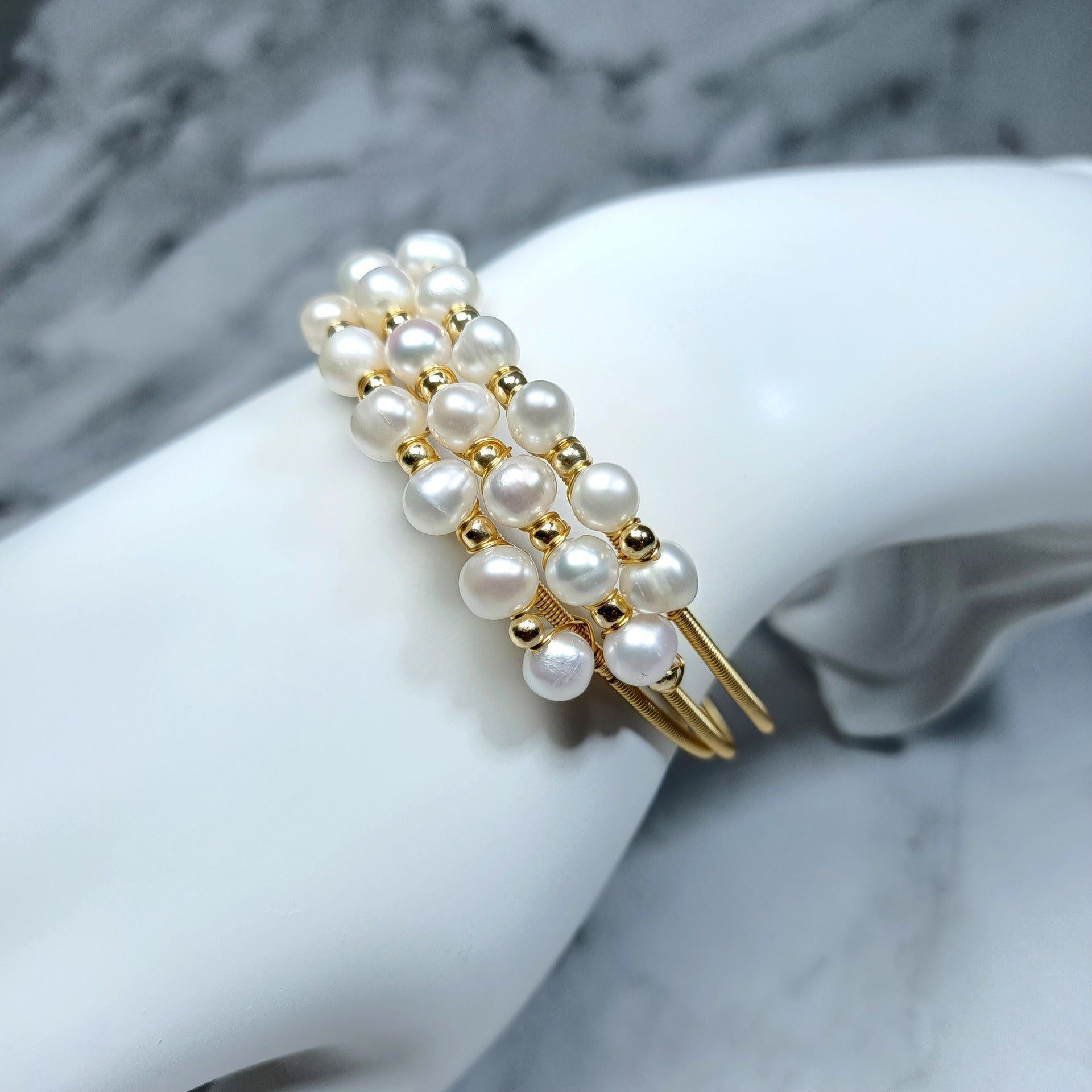 Natural Freshwater Pearl 14K Gilded Winding Three-ring Bracelet - Jointcorp