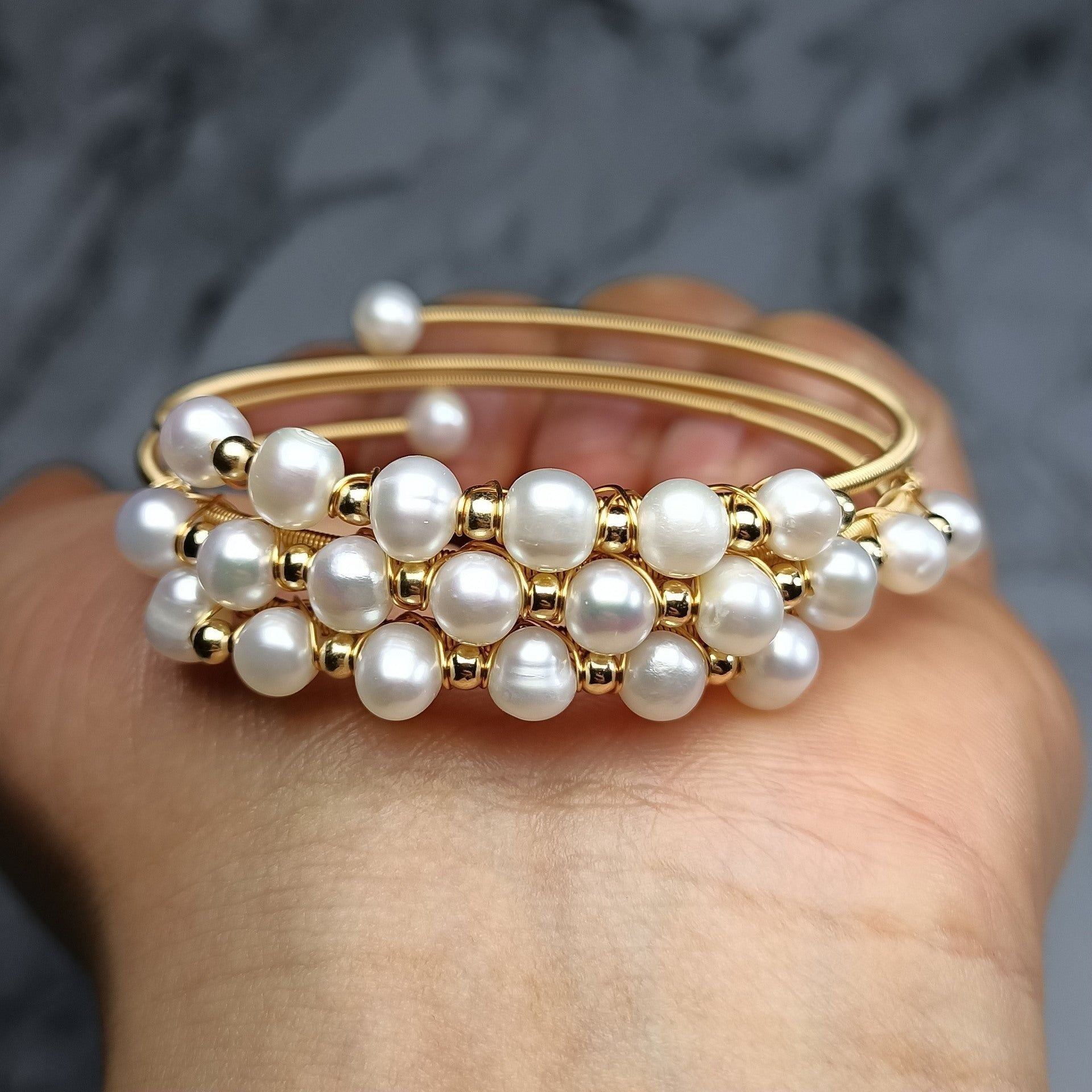 Natural Freshwater Pearl 14K Gilded Winding Three-ring Bracelet - Jointcorp