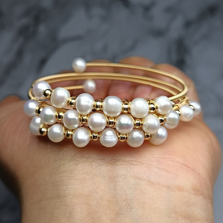 Natural Freshwater Pearl 14K Gilded Winding Three-ring Bracelet - Jointcorp