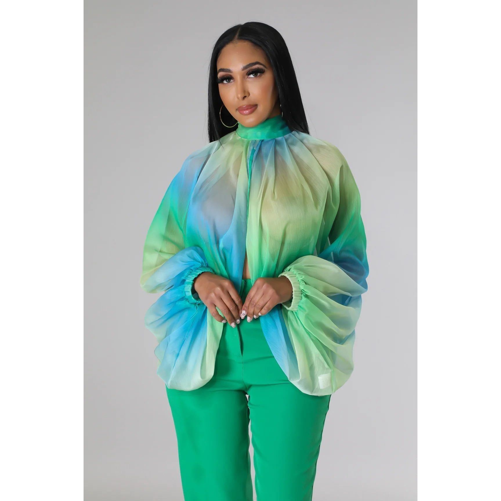 Sexy Loose Translucent Long-sleeved Printed Top